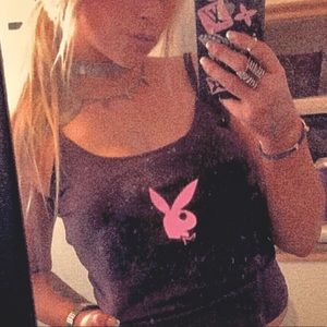 Small burgundy tank. Hot pink playboy decal
